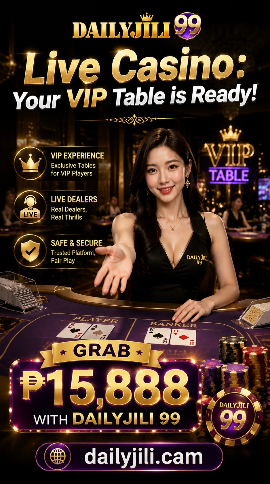 Live blackjack table with dealer and card display