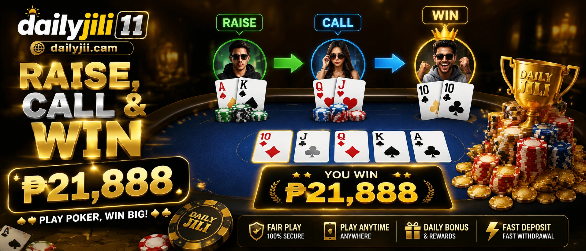 Tournament poker atmosphere with chips and cards